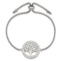 Chisel Stainless Steel Polished Bracelet with Preciosa Crystal Tree of Life Adjustable view 3