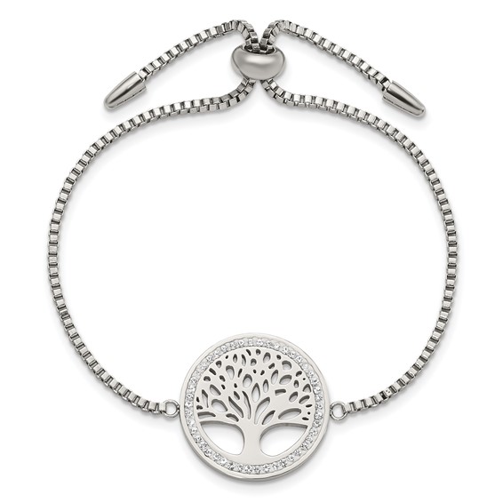 Chisel Stainless Steel Polished with Preciosa Crystal Tree of Life Adjustable Bracelet