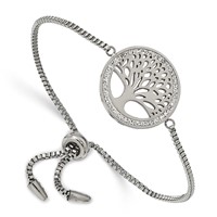 Chisel Stainless Steel Polished Bracelet with Preciosa Crystal Tree of Life Adjustable view 1