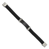 Chisel Stainless Steel Polished Black IP-plated Black Braided Leather Bracelet, 8.5" view 2