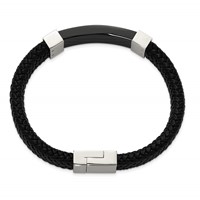 Chisel Stainless Steel Polished Black IP-plated Black Braided Leather Bracelet, 8.5" view 4