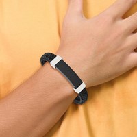 Chisel Stainless Steel Polished Black IP-plated Black Braided Leather Bracelet, 8.5" view 3