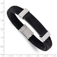 Chisel Stainless Steel Polished Black IP-plated Black Braided Leather Bracelet, 8.5" view 5
