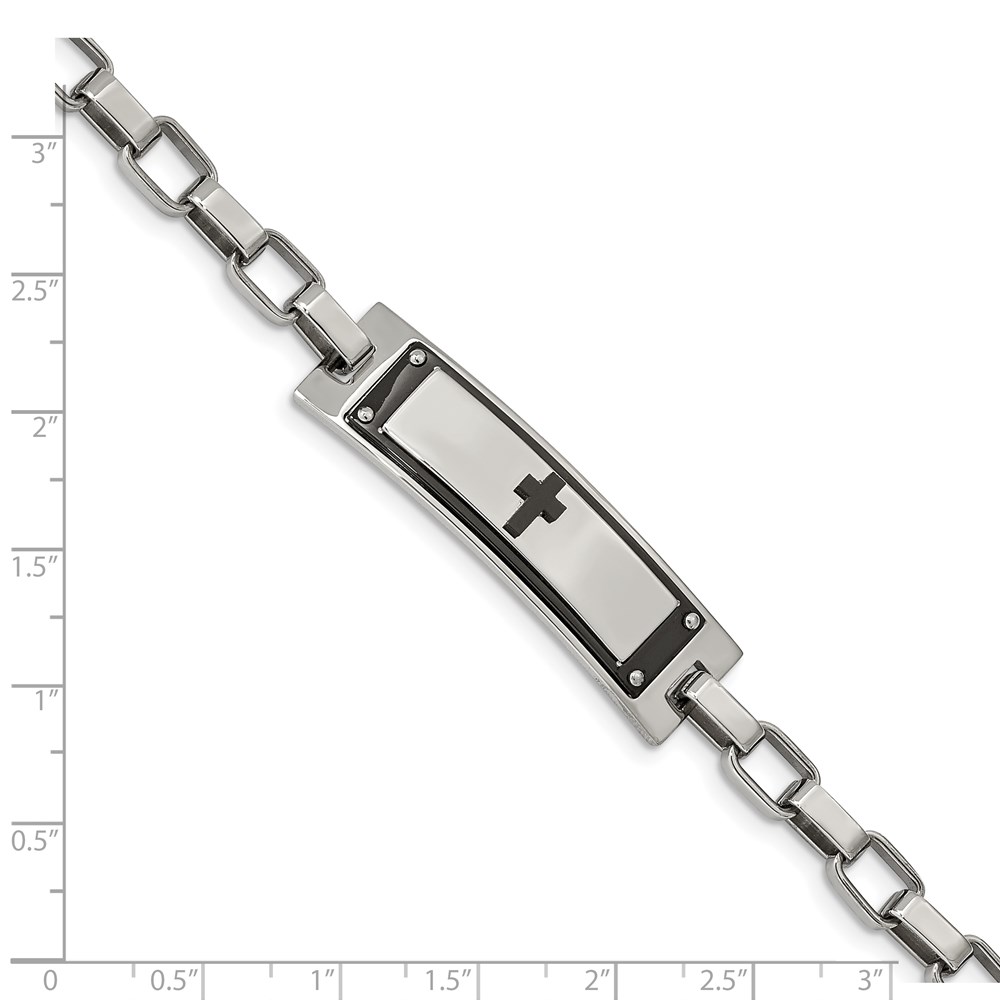 Stainless Steel Brushed Black IP-plated Black Leather 8.5 inch ID Bracelet Stainless Steel Brushed Black IP-plated Black Leather 8.5 inch ID Bracelet