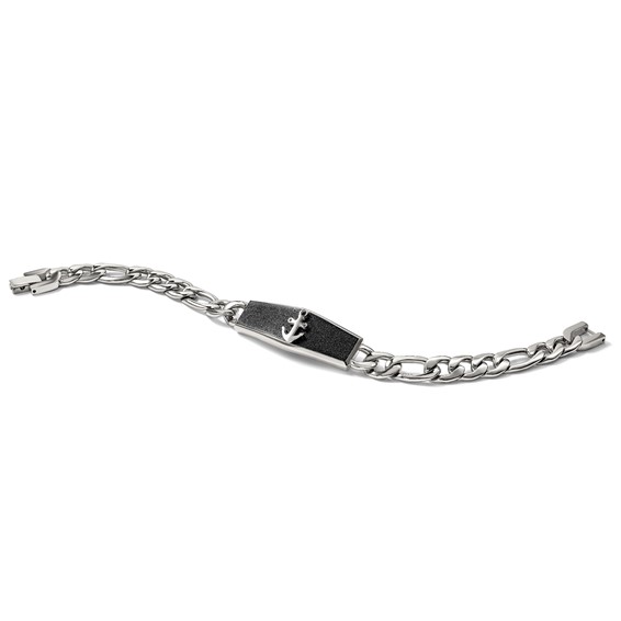 Chisel Stainless Steel Polished Black IP-plated Laser Cut Anchor 8.5 inch ID Bracelet