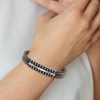 Stainless Steel Polished Black IP Lasercut Brown Leather Bracelet, 8.25" view 3