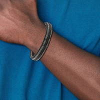 Chisel Stainless Steel Polished Braided Wire and Black Leather Adjustable 8 to Bracelet, 8.5" view 2