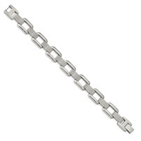Chisel Stainless Steel Polished and Textured Rounded Square Open Link Bracelet, 8.5" view 2