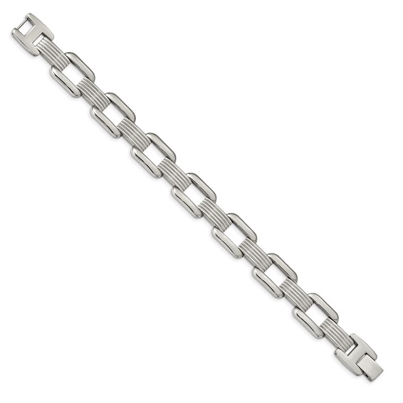 Chisel Stainless Steel Polished and Textured 8.5 inch Rounded Square Open Link Bracelet