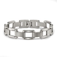 Chisel Stainless Steel Polished and Textured Rounded Square Open Link Bracelet, 8.5" view 3