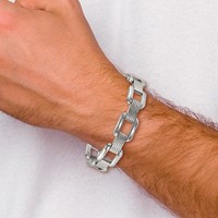 Chisel Stainless Steel Polished and Textured Rounded Square Open Link Bracelet, 8.5" view 5