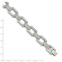 Chisel Stainless Steel Polished and Textured Rounded Square Open Link Bracelet, 8.5" view 4