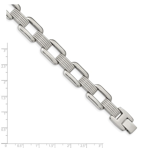 Chisel Stainless Steel Polished and Textured 8.5 inch Rounded Square Open Link Bracelet