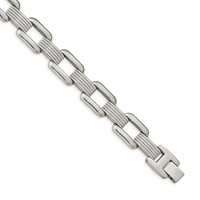 Chisel Stainless Steel Polished and Textured Rounded Square Open Link Bracelet, 8.5" view 1