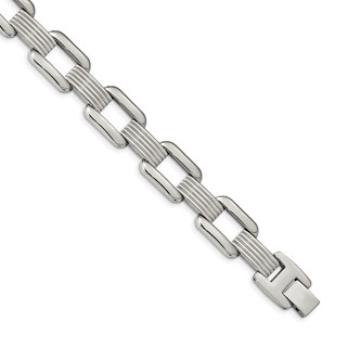 Chisel Stainless Steel Polished and Textured 8.5 inch Rounded Square Open Link Bracelet