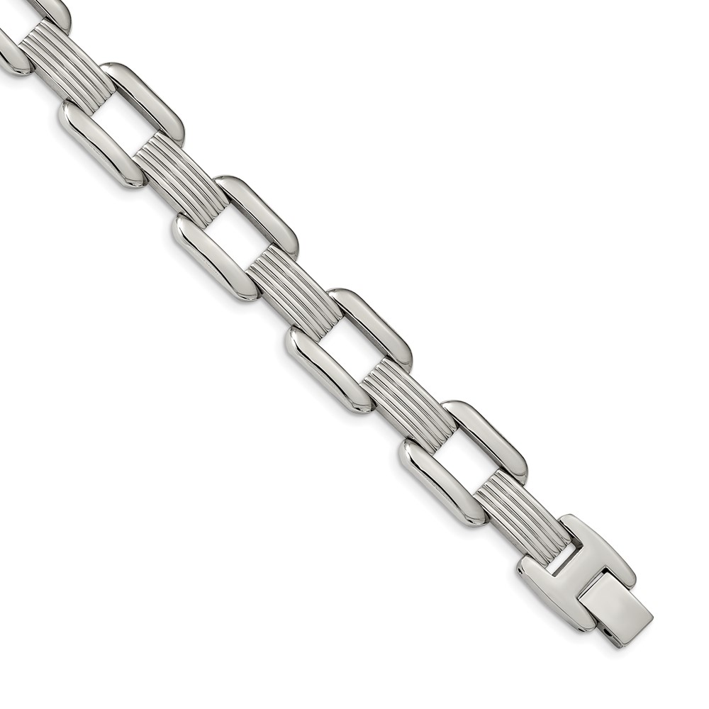 Stainless Steel Polished Square Open Link 8.5in Bracelet