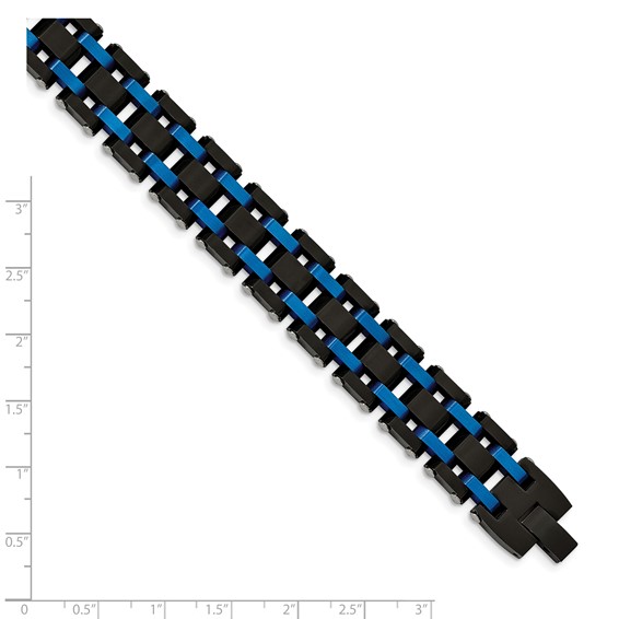 Chisel Stainless Steel Brushed and Polished Black and Blue IP-plated 8.5 inch Link Bracelet