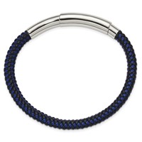 Chisel Stainless Steel Polished Blue Wire and Black Polyurethane Adjustable 7.75 to Bracelet, 8.25" view 4