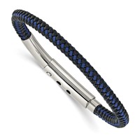 Chisel Stainless Steel Polished Blue Wire and Black Polyurethane Adjustable 7.75 to Bracelet, 8.25" view 1