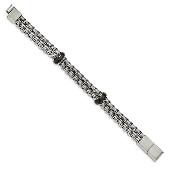Stainless Steel Polished Black IP-plated 8in w/.5in ext. Bracelet