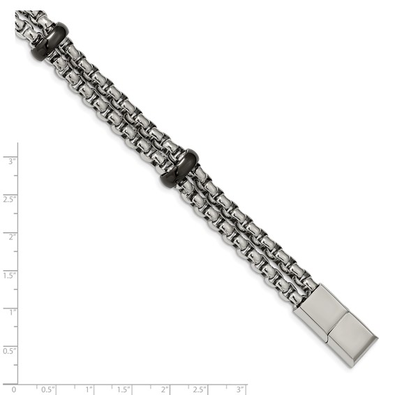 Stainless Steel Polished Black IP-plated 8in w/.5in ext. Bracelet