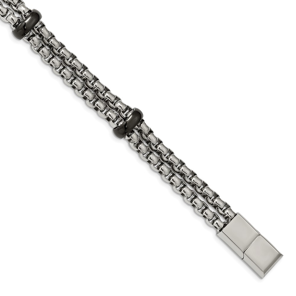 Stainless Steel Polished Black IP-plated 8in w/.5in ext. Bracelet