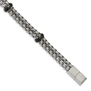 Stainless Steel Polished Black IP-plated 8in w/.5in ext. Bracelet