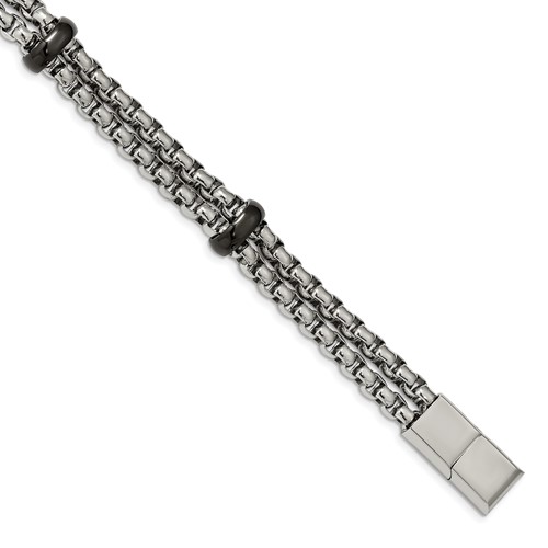 Stainless Steel Polished Black IP-plated Bracelet with.5in Ext., 8"