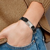 Chisel Stainless Steel Brushed Black Leather Bracelet - 8in view 2