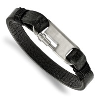 Chisel Stainless Steel Brushed Black Leather Bracelet - 8in view 1