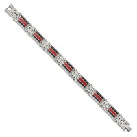 Chisel Stainless Steel Polished Bracelet with Black Carbon Fiber and Red Fiberglass Inlay Link, 9.25" view 2