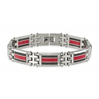 Chisel Stainless Steel Polished Bracelet with Black Carbon Fiber and Red Fiberglass Inlay Link, 9.25" view 3