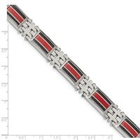 Chisel Stainless Steel Polished Bracelet with Black Carbon Fiber and Red Fiberglass Inlay Link, 9.25" view 4