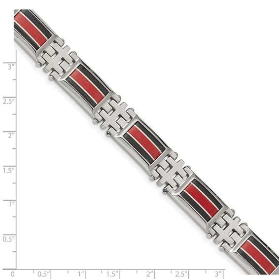 Chisel Stainless Steel Polished with Black Carbon Fiber and Red Fiberglass Inlay 9.25 inch Link Bracelet