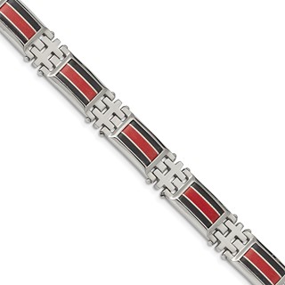 Chisel Stainless Steel Polished with Black Carbon Fiber and Red Fiberglass Inlay 9.25 inch Link Bracelet