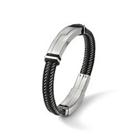 Chisel Stainless Steel Polished Braided Wire and Black Leather Bracelet with Rubber Adjustable 8.25 to ID, 8.75" view 3
