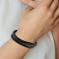 Chisel Stainless Steel Brushed Wire Multi Strand Black and Blue Braided Leather Bracelet - 8in view 2