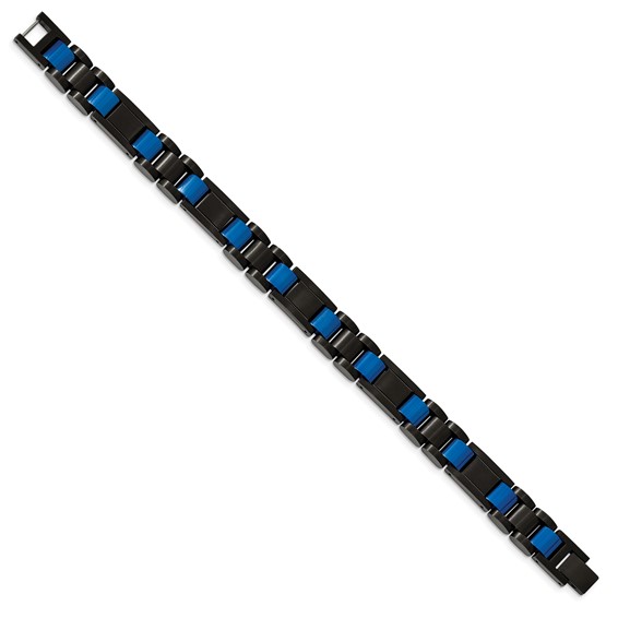 Chisel Stainless Steel Brushed and Polished Black and Blue IP-plated 8.75 inch Link Bracelet