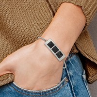 Stainless Steel Brushed and Polished Bracelet with Solid Blk Carbon Fiber Adj view 3