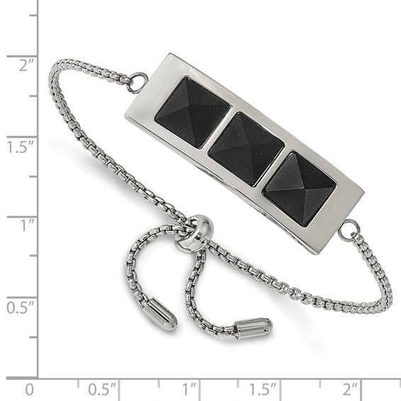 Stainless Steel Brushed and Polished w/Solid Blk Carbon Fiber Adj Bracelet