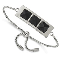 Stainless Steel Brushed and Polished Bracelet with Solid Blk Carbon Fiber Adj view 1