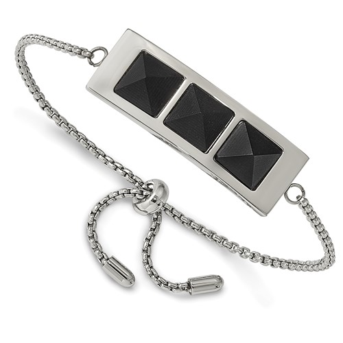 Stainless Steel Brushed and Polished Bracelet with Solid Blk Carbon Fiber Adj