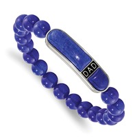 Chisel Stainless Steel Polished Enameled 10.5mm Lapis Beaded Stretch Dad ID Bracelet view 1