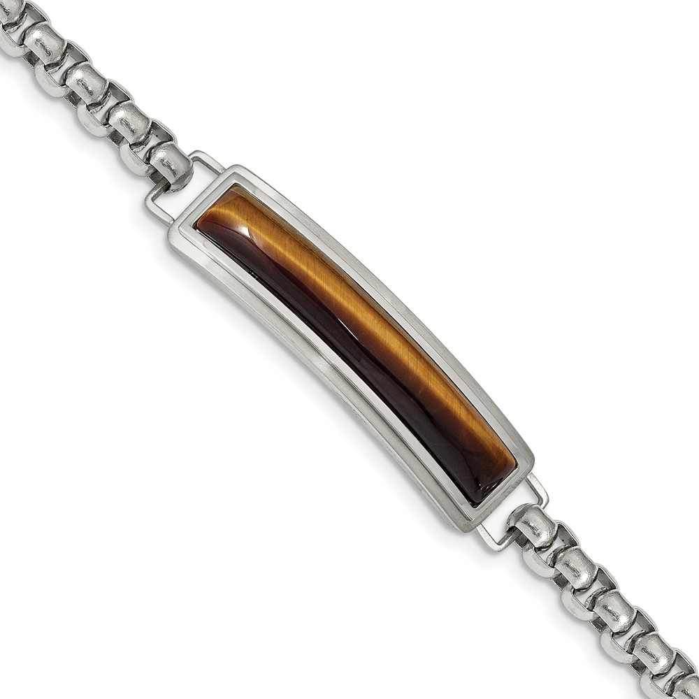 Stainless Steel Polished with Tiger's Eye Inlay 8.5in ID Bracelet