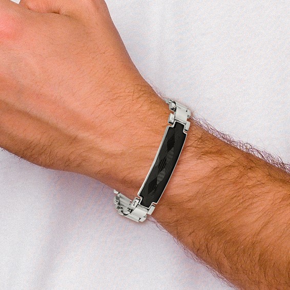 Chisel Stainless Steel Brushed and Polished with Solid Carbon Fiber Inlay 8.25 inch Bracelet