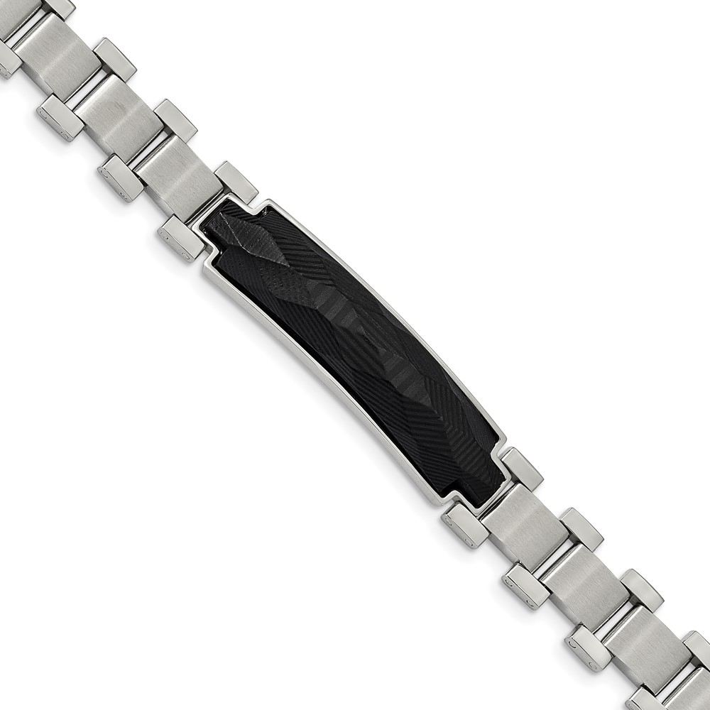 Stainless Steel 8.25in Brushed & Polished Solid Carbon Fiber Inlay Bracelet