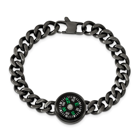 Chisel Stainless Steel Brushed Gun Metal IP-plated with Functional Compass 8.25 inch Bracelet