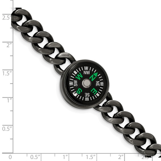 Chisel Stainless Steel Brushed Gun Metal IP-plated with Functional Compass 8.25 inch Bracelet