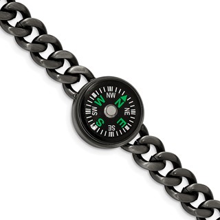 Chisel Stainless Steel Brushed Gun Metal IP-plated with Functional Compass 8.25 inch Bracelet