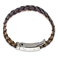 Stainless Steel Brushed Brown Leather ID Bracelet, 9" view 3